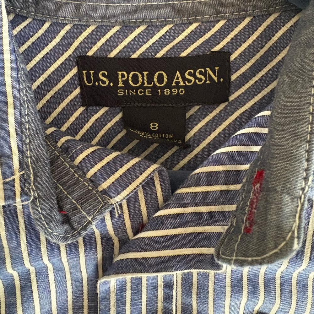 US POLO Stripped Blue and White Button Down Shirt - size 8 - Picture 6 of 6